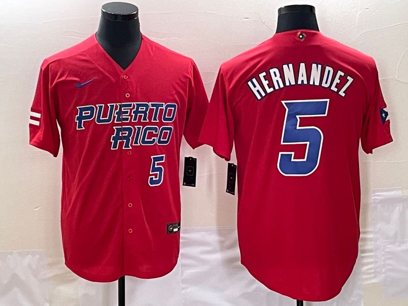 Men 2023 World Cub Puerto Rico 5 Hernandez Red Nike MLB Jersey5
